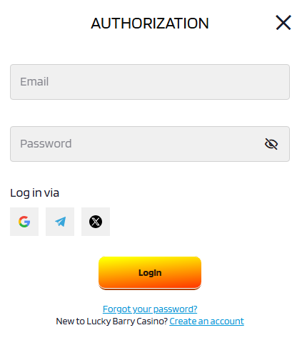 Lucky Barry casino login form